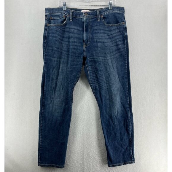 Lucky Brand Jeans Mens 38x32 Dark Wash Whiskered Denim 121 Slim Straight Stretch - Picture 1 of 13